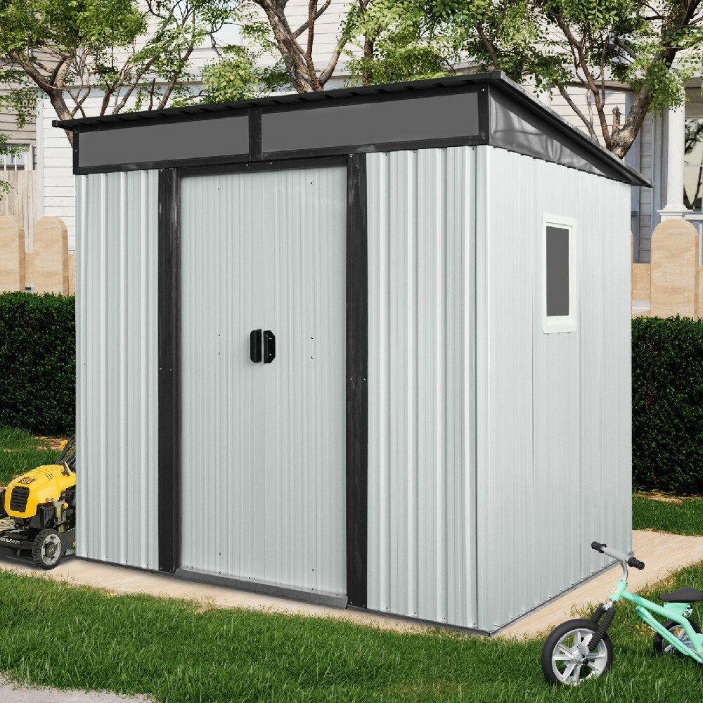 Rakuten - 物置 屋外 戸外収納庫 スチール 幅195*奥行き150*高180 引き戸両開きタイプ 換気口付き 防さび ベランダ 防水 ガーデニング 庭