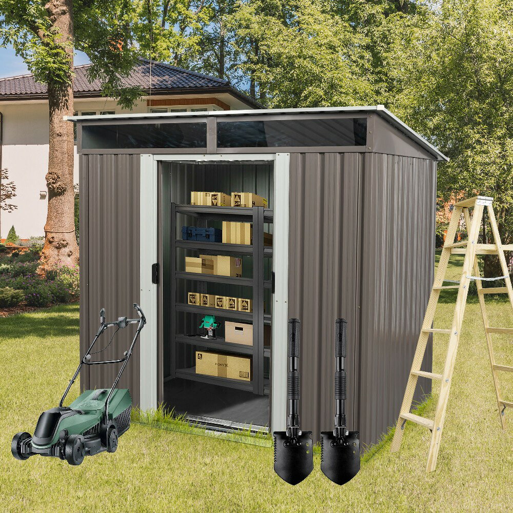 物置 屋外 戸外収納庫 スチール 幅195*奥行き150*高180 引き戸両開きタイプ 換気口付き 防さび ベランダ 防水 ガーデニング 庭