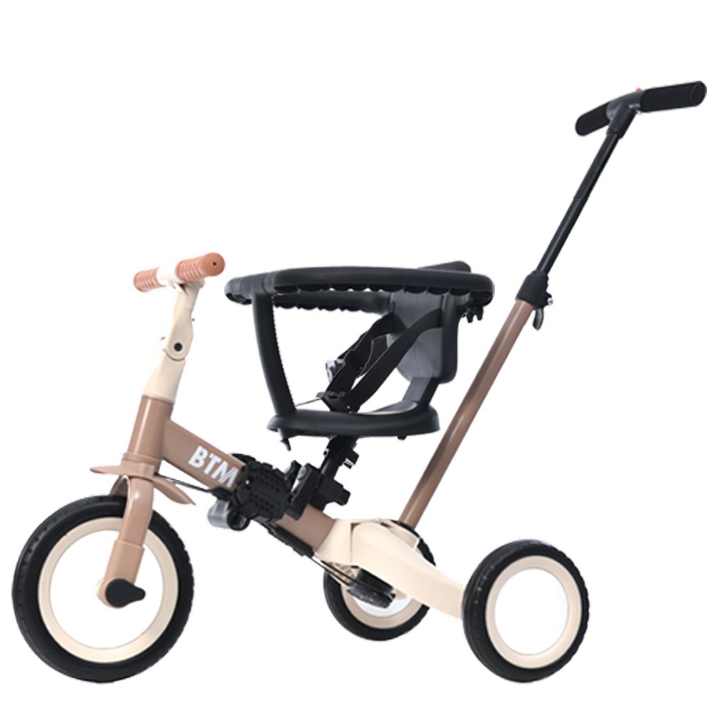 【一台5役 長く楽しめる】押し棒付き三輪車·三輪車補助輪キックバイク·キックバイク·二輪車、子供の成長に合わせて様々な機能で使える。 【BIG車輪】柔らかくて空気入れ必要なし、使用寿命も長い。【便利な押し棒】脱着可能な押し棒は高さ調節可能で速度制御に役立つ。 【ハンドル＆サドル調整可能】ハンドルの角度調節ができ、子供の成長に合わせて使用できる。【ペダルの脱着可能】ペダルの使用しない場合はサドルの下に保管できる。 【3点式安全ベルト】走行時の揺れによりずり落ちるなどの事故からお子様を守る。【背もたれ脱着可能】必要のない時簡単に脱着することができる。【優しい座席シート】お子様を安心してお使いいただける。色：Brown 材質：Steel