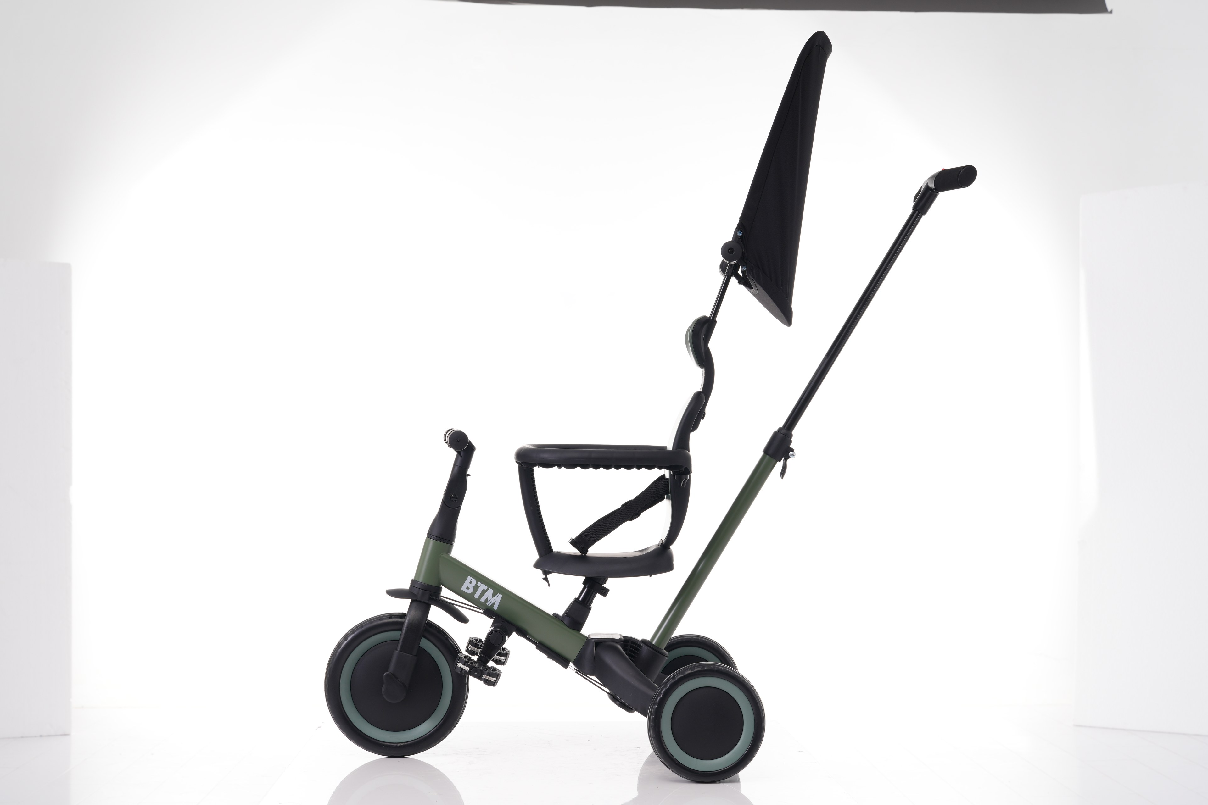 Seree Techの【送料無料】【ミルクティー】子供用三輪車 5in1自転車 オリジナル 押し棒付き 安全バー付き サンシェード付き｜アングル2