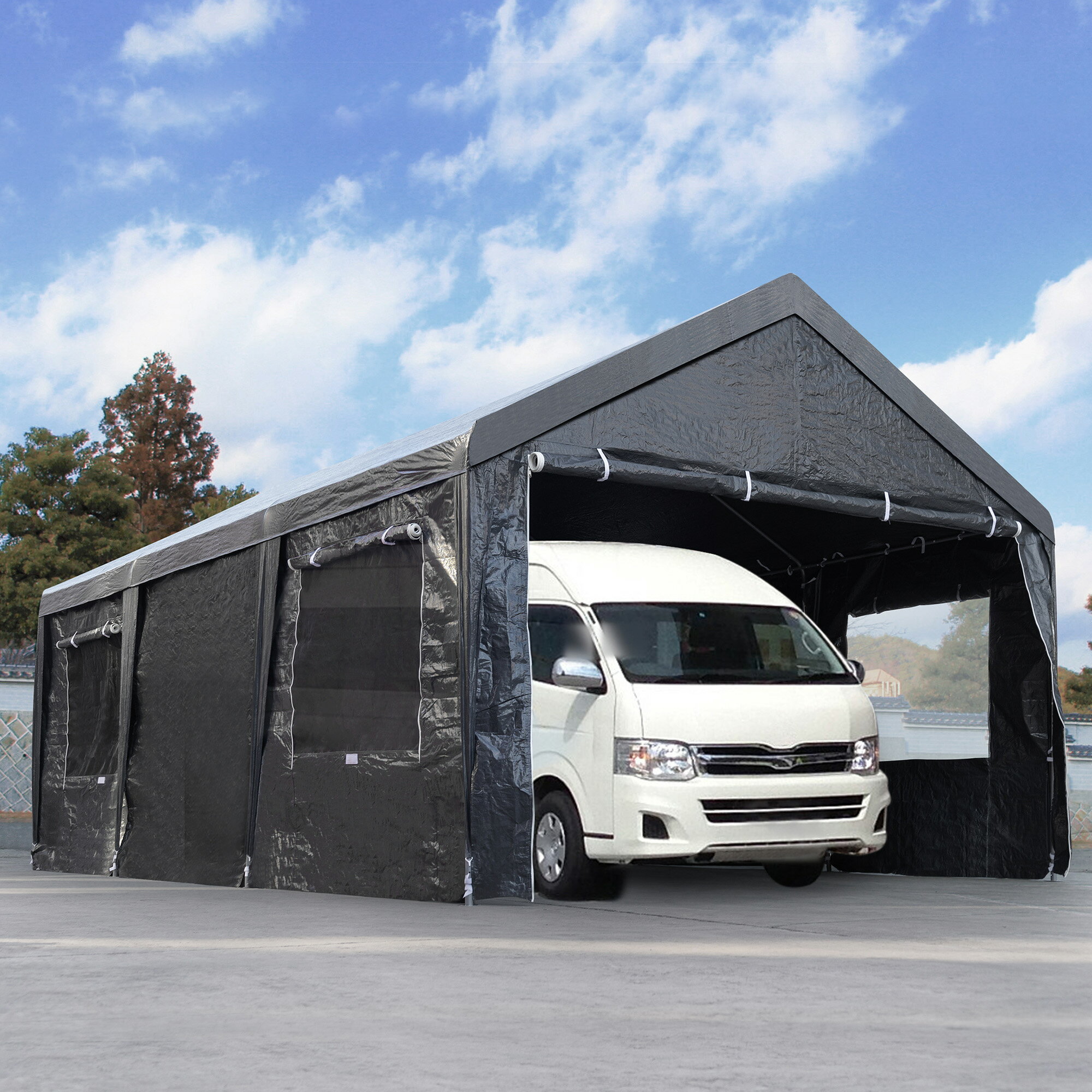 【UPF50+UVカット&防雨】テント 車庫テント ガレージテント 車庫 お祭り 倉庫 3.6×5.9×2.9m ガレージテ..