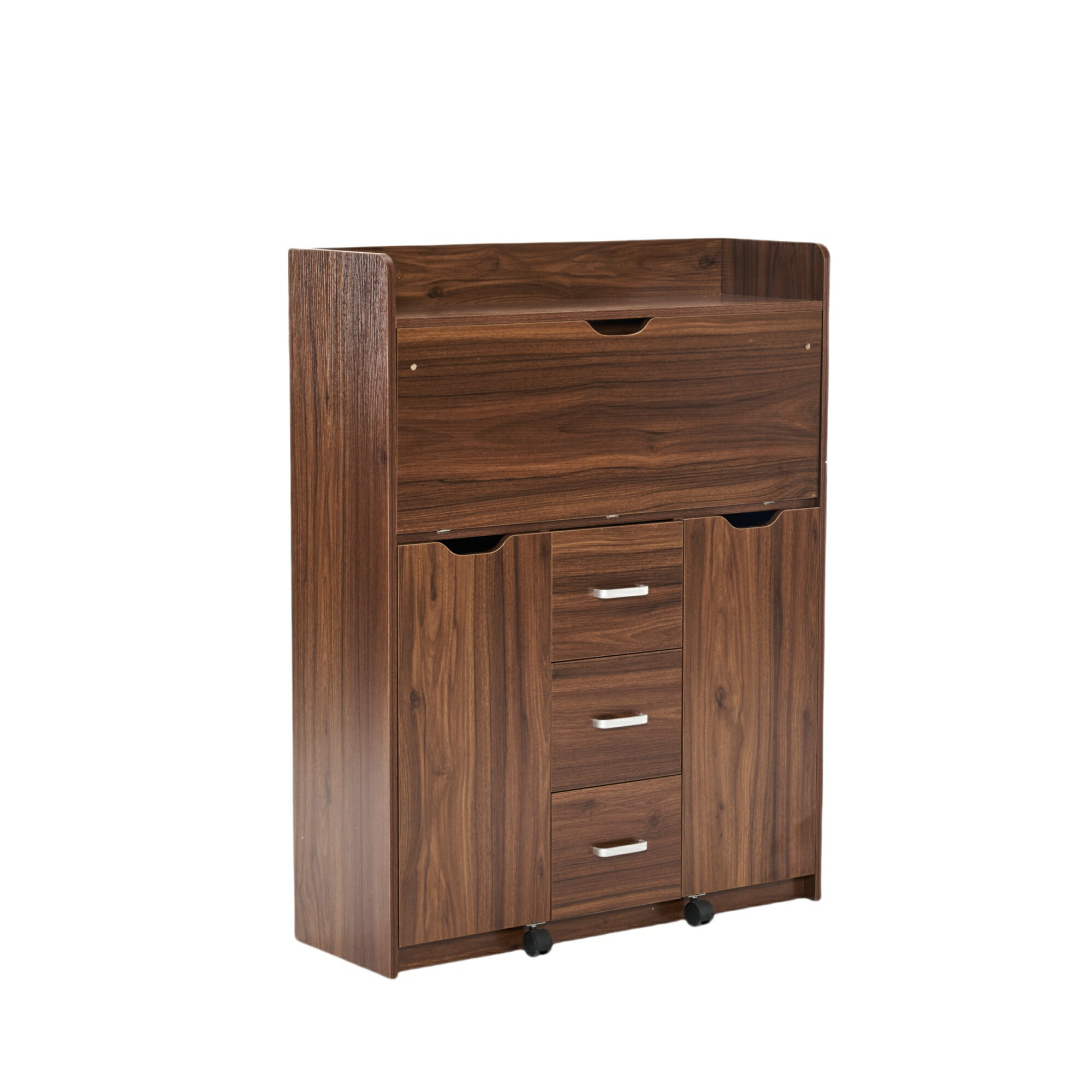 【新品登場】【ブラウン】学習机 デスク パソコンデスク 勉強机 折り畳み天板 引き出し pcデスク 棚付..