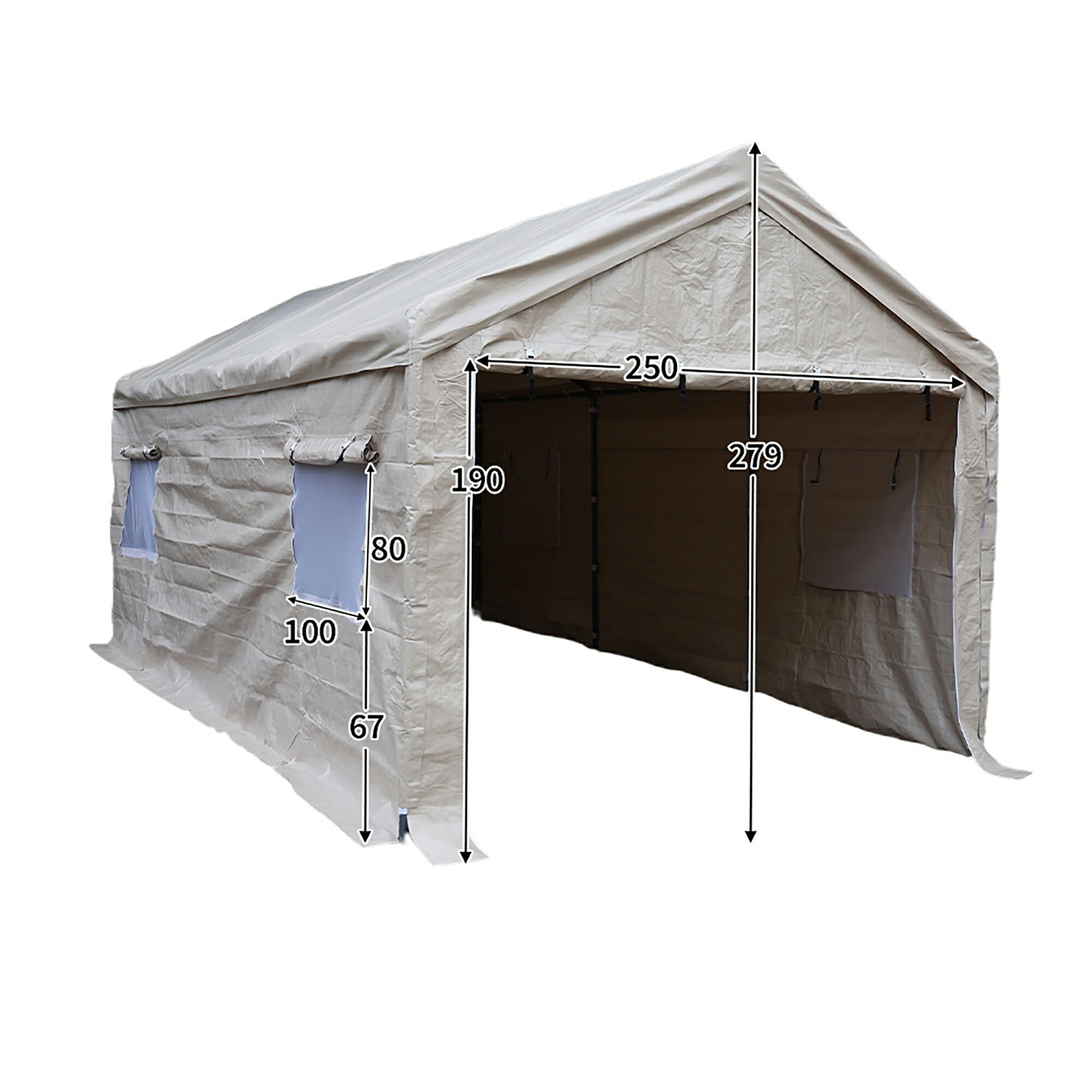 【ベージュ・カバーあり】バイクガレージ テント 車庫テント ガレージテント 3×6m UV ガレージテント ..