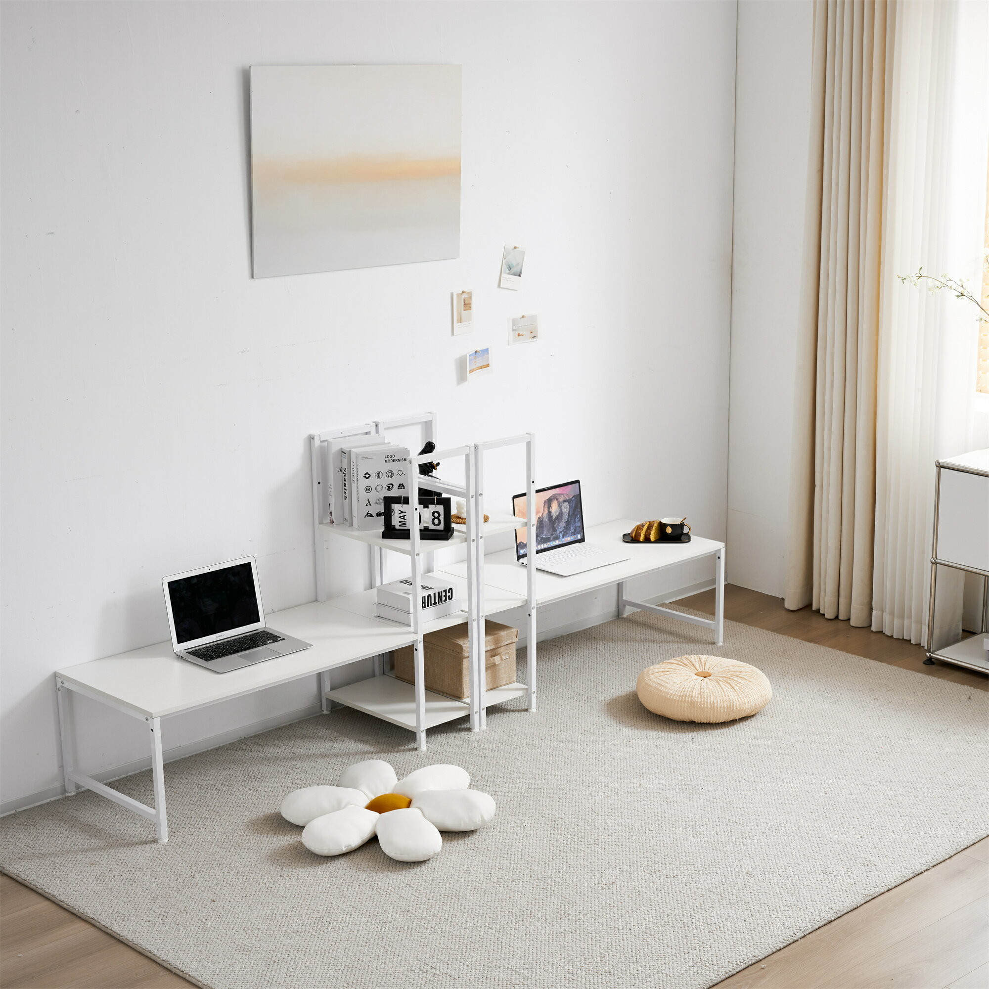 【新品登場】【ブラウン】H型PCデスク ロータイプ一体型 ラック付き デスク ワークデスク 木製 学習デ..