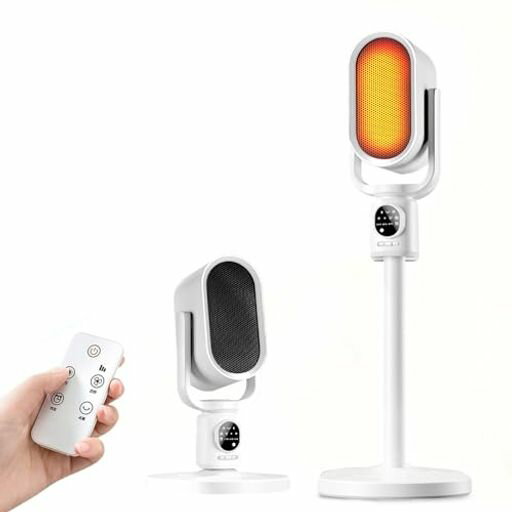 セラミックヒーター【2025冬速暖冷暖兼用節電対策】省エネ電気ヒーターファンヒーターリモコン付き高さ調節可能自動首振り3段階切替ナイトライト機能付き過熱保護転倒安全装置持ち運…