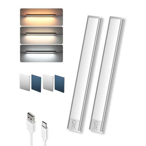 【2本入り】センサーライト室内充電式20cmLEDライトキャビネットライト無段階調光3段階調色超薄型設計..