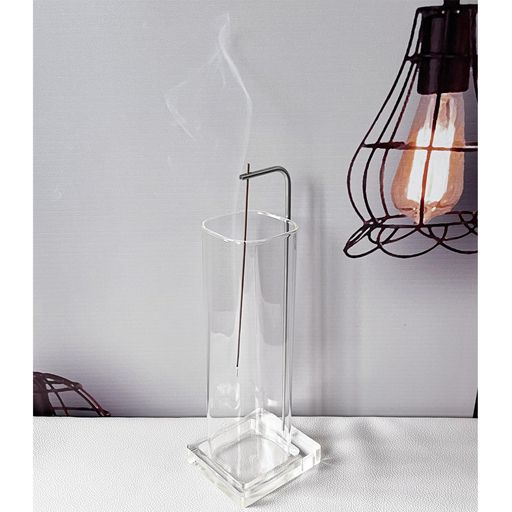 GreenGardenスクエアガラスインセンスホルダーお香立ておしゃれガラス製灰こぼれない癒し線香立て御洒..