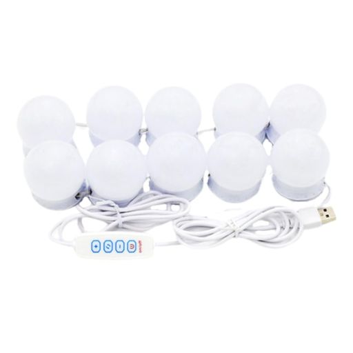 JPNumber女優ライト後付けドレッサーLEDミラーライトUSB給電3色電球明るさ10段階(電球10個セット)