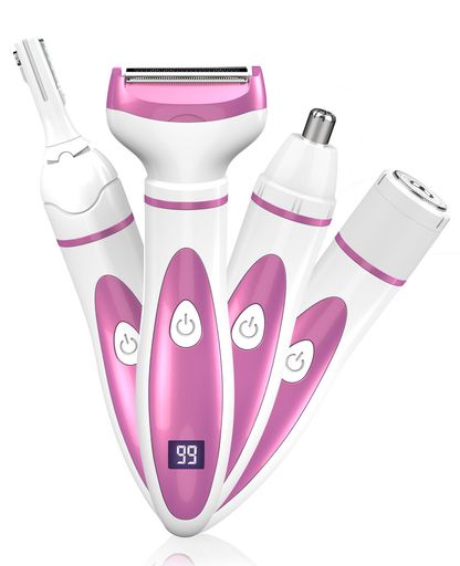レディースシェーバー一台4役【専門家が推奨する敏感肌用】VIO専用シェーバー全身用眉毛カッター鼻毛カッタームダ毛処理乾湿両用水洗い可能USB充電式全身適用顔、脇、腕、ビキニライ…