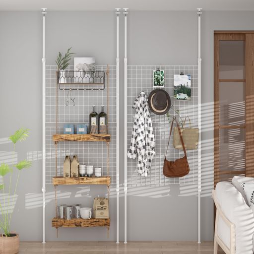 LunarLight突っ張りメッシュパネル突っ張り棒突っ張りパーテーション(ワイヤーネットメッシュタイプ)幅80x奥行2.5x高さ165-290cm(3連体Sフック2個付き)壁掛け小物展示収納壁面収納天井間仕切り…