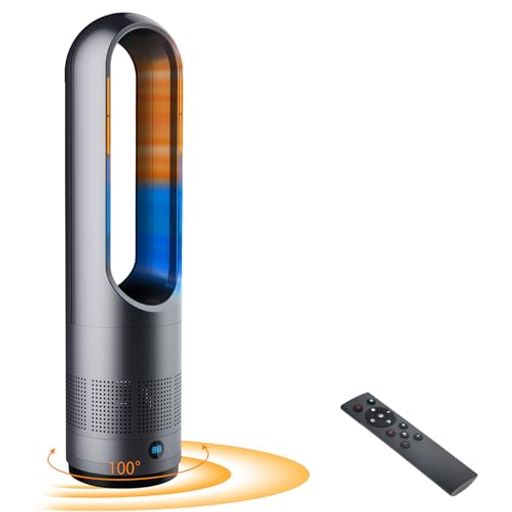 セラミックヒーター【冬新定番・泠暖兼用・羽根なし】ヒーター暖房器具省エネ電気3段階温風+8段階送風100°首振り9Hタイマー静音DCモーター節電リモコン操作泠暖房40W/1100W大風量速暖過熱…