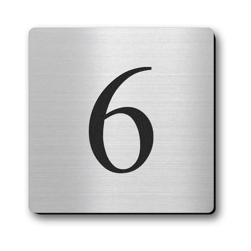 かたちラボ階数表示プレート6数字6階ステンレス調シルバー銀色屋外対応シール式150角日本製