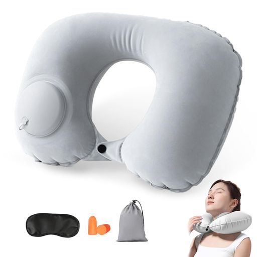 ネックピローU型まくら首枕携帯枕手動プレス式膨らませるポンプ式小巧轻便空気枕旅行枕飛行機トラベル..