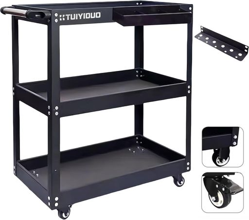 TUIYIDUO三段工具カート耐荷重200kgツールカート工具ワゴンドライバーホルダーキャスター付きDIYガレー..
