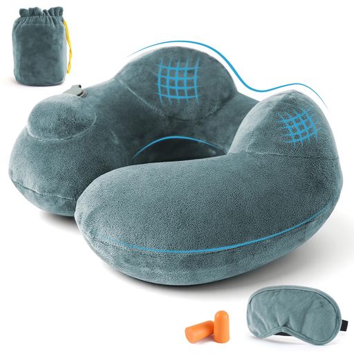 COSOWOネックピロー首枕コンパクトポンプ式エアーピロー飛行機快適グッズ携帯枕軽量首枕持ち運び折り畳..