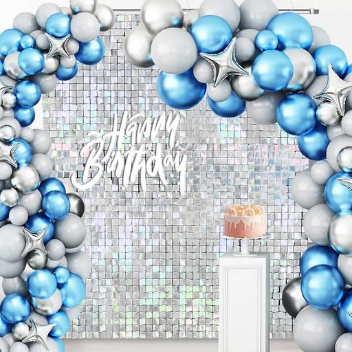 EMART壁背景スパンコールパネルシルバーシマーウォール背景パネル写真背景用パーティー、誕生日、結婚..