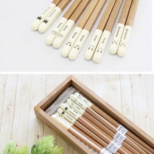 食洗機対応箸抗菌Mono+(モノプラス)ナチュラル23.0cm柴犬シロクマウサギ猫パンダ(ネコ)