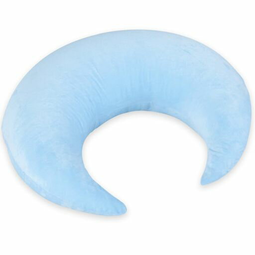 三日月型背もたれクッションだきまくらもちもちフレックス肘置きゲーム授乳子供用抱き枕洗えるカバー付き(ライトブルー)