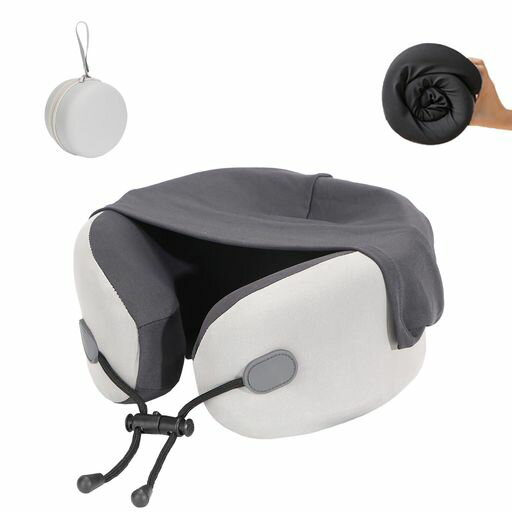 Reelyoネックピロー飛行機枕快適グッズフード付きトラベルピロー首枕竹炭メモリーフォーム携帯枕コンパ..