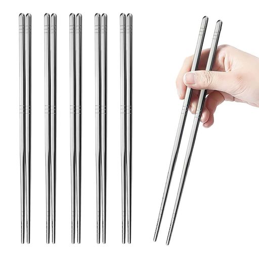 KALOLINNA箸5膳セットステンレス鋼製22.5cm軽量滑り止め無塗装鏡面仕上げ韓国食器食洗機対応金属箸来客..