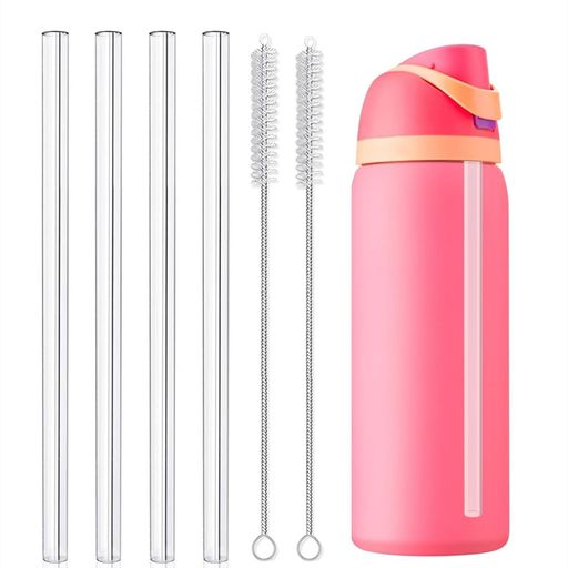 OwalaFreeSip24オンス32オンス用交換用ストロー4本。クリーニングブラシ付き再利用可能なプラスチック..