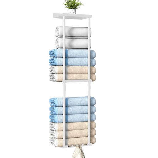 THCTYRP壁掛けタオルラック3段タオルラック穴式/粘着式設置鉄製強力な耐荷重性錆び防止バスルーム収納..