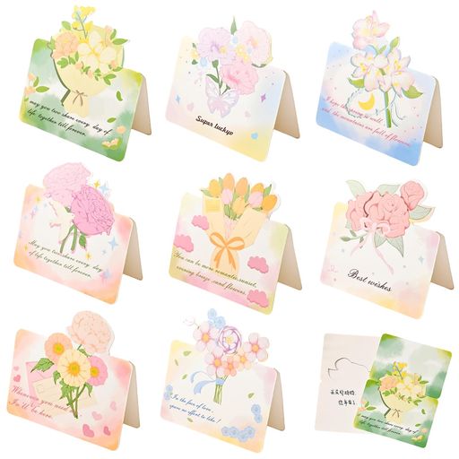 MANJIAMEI16枚セット感謝カードギフトステッカーメッセージカード8種類花束型空白のカード折りたたみ可能ありがとう感謝祭感謝の日母の日記念日結婚式お祝いミニサンキューカードグリー…(3)