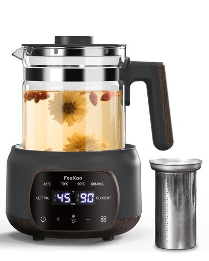 Feekaa電気ケトルガラス温度調節(プラスマイナス1°C)72H保温機能付き1.3L大容量37°C~95°C温度設定湯沸..