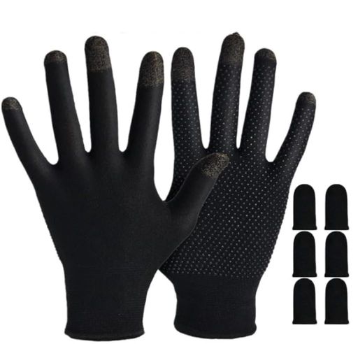 [HYSTERIA]汗ばみ手用ゲーミンググローブ高感度耐汗通気性シームレスタッチスクリーン手袋親指スリーブ付きiPad/モバイルゲームコントローラー用付き