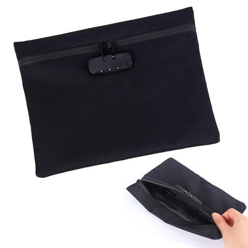 SensaBliss鍵付きポーチ収納ボックス集金袋貴重品入れパスワードロック耐火・防水盗難防止セキュリティバッグ通帳・現金・クレジットカード・パスポート収納防犯バッグ旅行出張用(ブラ…