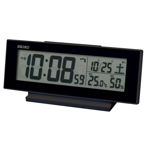 セイコークロック(SeikoClock)目覚まし時計常時点灯電波デジタルカレンダー温度湿度表示夜でも見える黒・一部黒82x206x51mmSQ324K