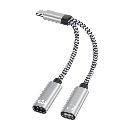 タイプCイヤホンジャック2in1変換イヤホンジャック60W急速充電ハイレゾ音質高耐久ケーブiPhoneイヤホン変換アダプタUSBオーディオ変換アダプタi-Pho...