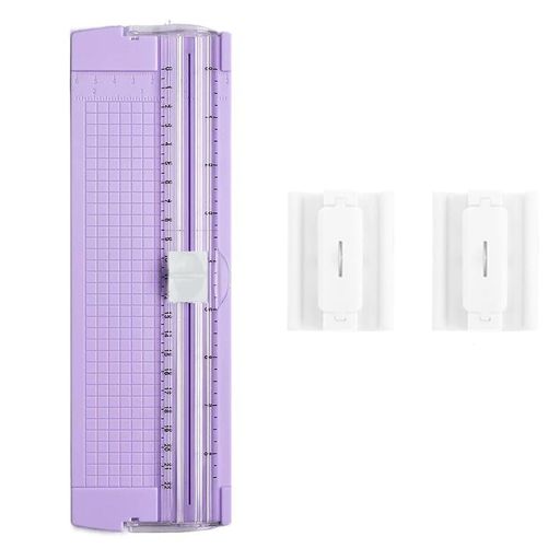 Phyxiulペーパーカッター裁断機小型A4対応スライドカッター持ち運び便利コーピー用紙厚紙写真カード裁断文房具業務用家庭用スケール定規が付属2個替え刃付き(パープル)