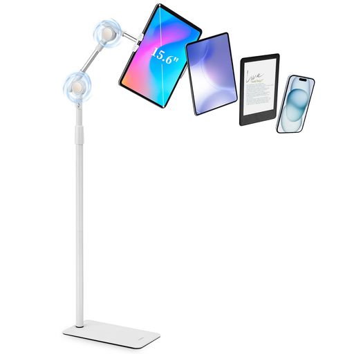 SHUWEIタブレットスタンド床置き独自開発の自動ロック装置高さと角度自由調整最高160cmアルミ合金折りたたみアーム360度回転本体重量3.4kg耐荷重5kg4.7-15.6インチのスマホ/タブレット/モバイ…の商品画像