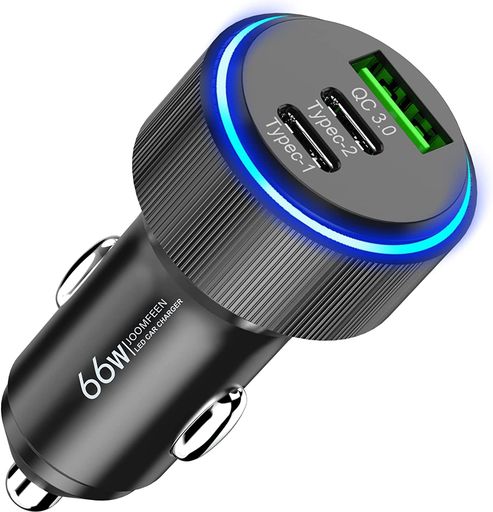 シガーソケット66W急速充電JOOMFEEN3ポートUSB&USBCシガーソケット【PPS33W対応PD33W&QC3.0/急速充電/全金属/軽量】Type-Cカーチャージャー車載充電器しがーソケット12V/24V車