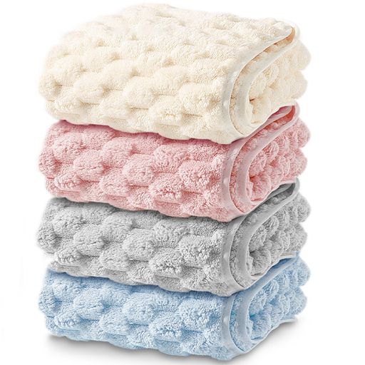 HOSURフェイスタオル4色4枚セット35X75cmマイクロファイバー立体ポコポコ特殊織りタオルふわふわ吸水ホ..