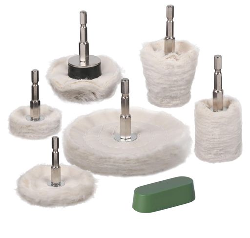 HWXINIE電動ドライバーバフ車磨き用ウールバフ7個セット六角轴付属バフ用研磨剤鏡面仕上げ洗車用品スケ..