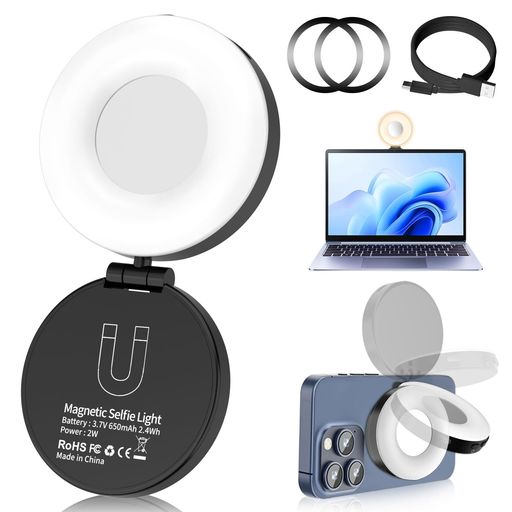 AiknowFotoリングライト自撮りライトMagSafe対応撮影用ライトマグセーフ4段階色温度調節2700〜7500K270度回転可能高輝度40個LED搭載充電式LEDライトスマホライトビデオライト小型持ち運び便利(2)