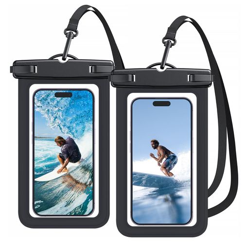 スマホ防水ケース透明プ調節可能首かけタッチ操作高透過率水中撮影顔認証最大7.0”スマホに対応可能潜水水泳雪お風呂温泉適用(2枚セット黒)