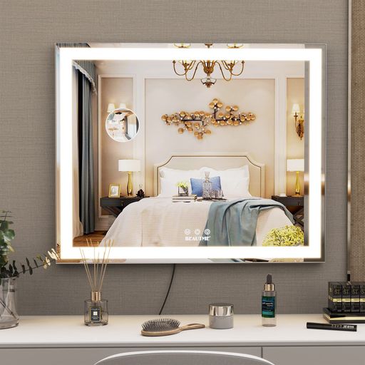 ANYHI化粧鏡女優ミラー卓上用/壁掛けハリウッドミラーLEDライト付き化粧鏡3色照明モード明るさ調節可能..