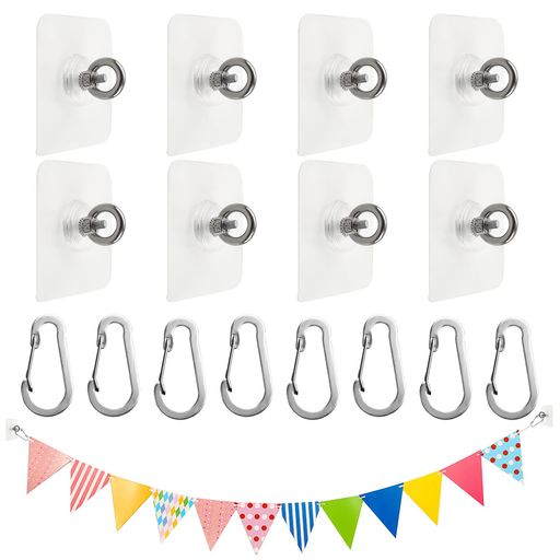 UFURMATE自己粘着性天井フック8セットネイルフリー粘着壁フックステンレススチール穴なしアイフック天..