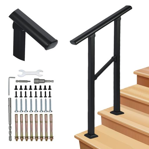 awliye手すり屋外階段玄関手すり2ステップ長さ63.7cm角度調整可能炭素鋼頑丈で安定している滑り止め階..