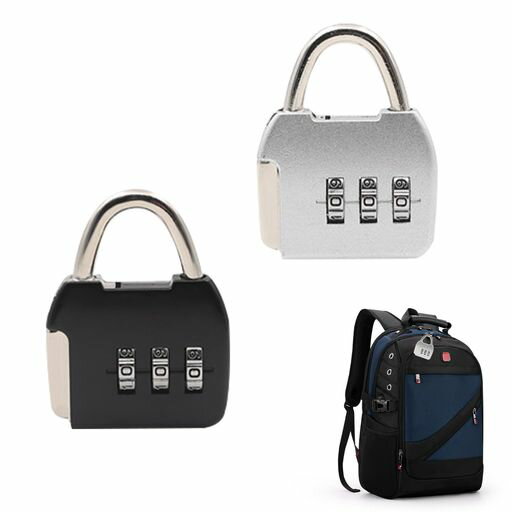 南京錠3桁ダイヤル式ダイヤル錠南京錠ダイヤル2個セットミニ携帯型盗難防止バッグ(銀+黒)用ロックオフ..