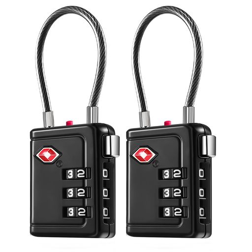 ZHEGETSAロックワイヤー南京錠スーツケース鍵旅行用小型日本語説明書付き(黒、2個)