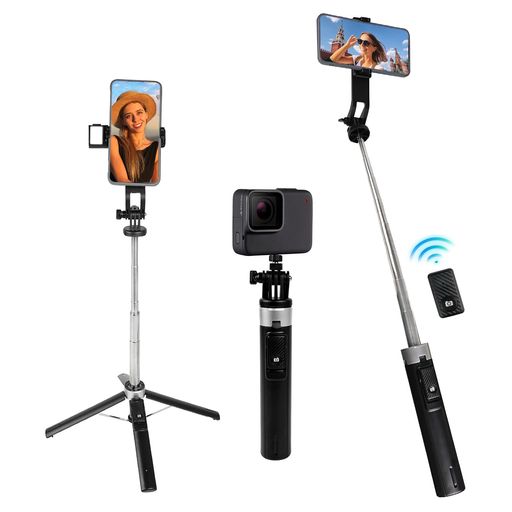 WOVTE自撮り棒【四脚・安定性アップ】じどり棒iphone&android&カメラ対応スマホスタンド三脚携帯スタンドコンパクト軽量じどりぼうスマホセルカ棒折りたたみ式125cm8段階伸縮360°回転