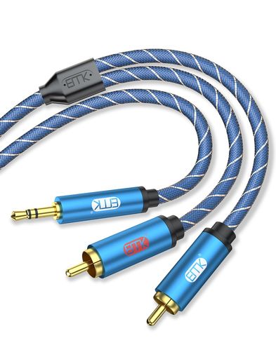 EMKrca3.5mm変換ケーブル3.5mm(オス)-2RCA(オス)ステレオミニプラグ変換ケーブルRCAステレオオーディオケーブル高耐久性ナイロン編みスマートフォン、MP3、タブレット、スピーカー、ホームシ…