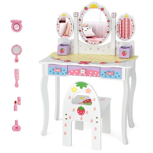 COSTWAYドレッサーおもちゃメイクおもちゃ子供用ままごとおもちゃ子供用化粧台化粧品おもちゃ付きお化..