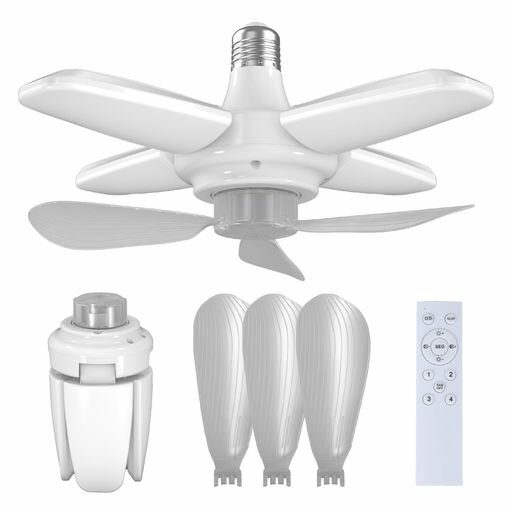 ファンライト扇風機3枚羽根4段階風量調節3色調光可能85-265Vリモコン付き静音3500-6500K一台二役照明器..
