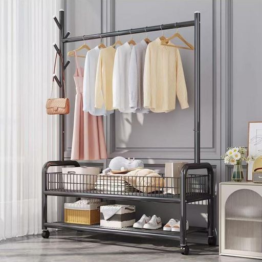 LNYCJPハンガーラック2メッシュ棚付きパイプハンガーラック洋服ラックコートラック衣類ラック洋服掛け..