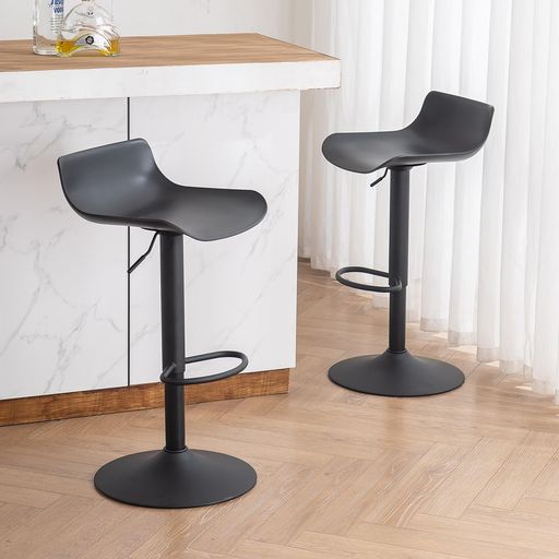 YOUNUOKE昇降式カウンターチェア2脚セットブラック360度回転円形大型ベースD型フットレスト金属製シリ..